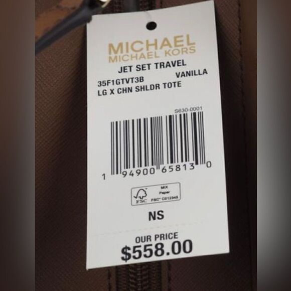 Michael Kors NWT Large Jet Set Travel Tote Handbag Signature Vanilla Gold Chain - Picture 12 of 12